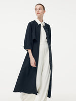 Round Neck Women Trench Maxi Dress With Belt GOELIA