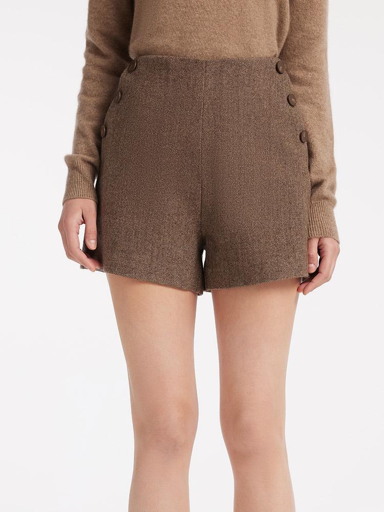 Brown Washable Wool Women Shorts GOELIA
