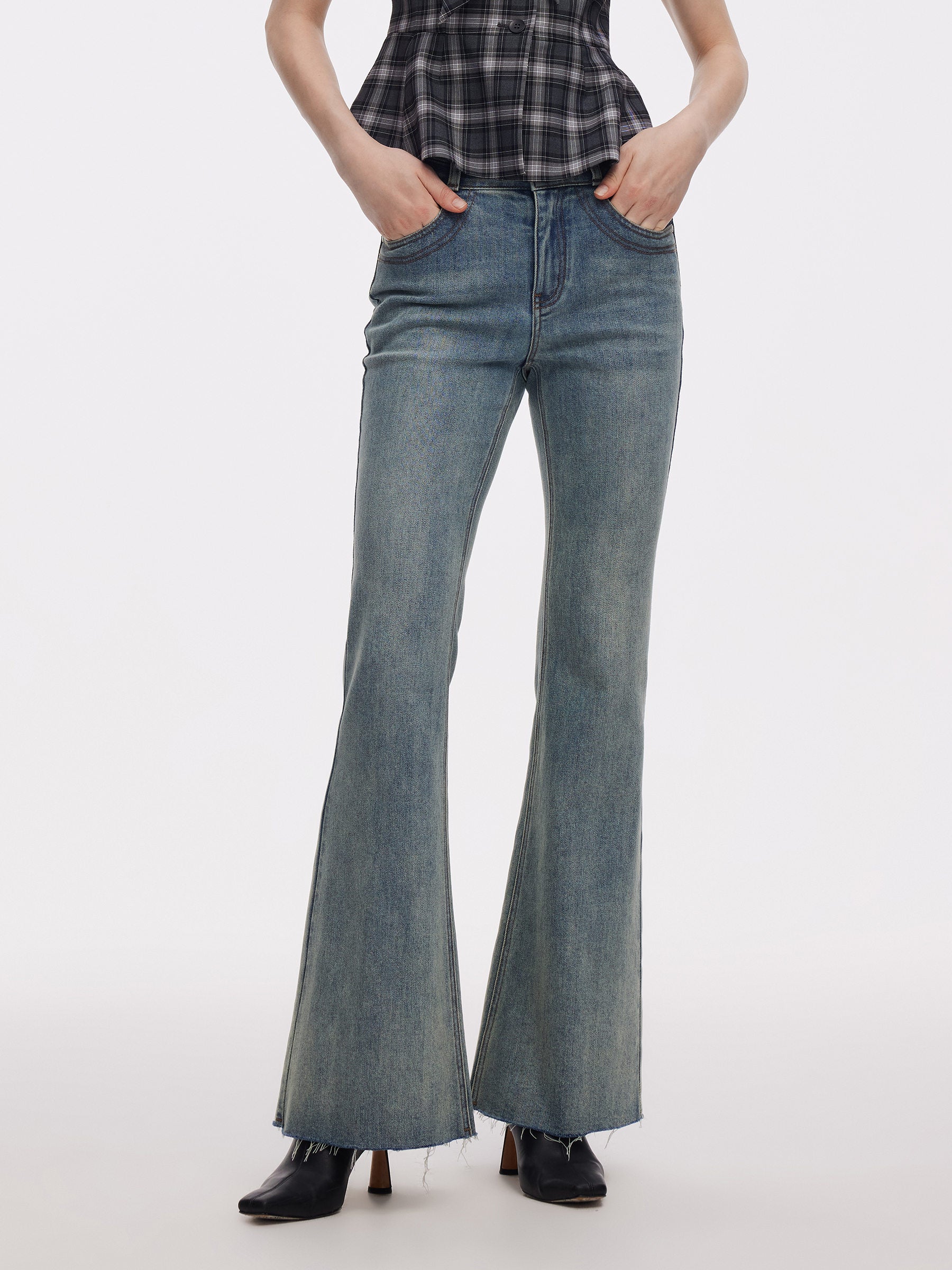 Denim High-Waisted Women Flared Jeans GOELIA