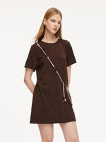 [Preview] Round Neck Women Long T-Shirt With Crossbody Bag GOELIA