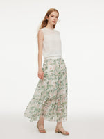 Jacquard Cut Out Neckline Women Ruffle Knit Tank Top GOELIA