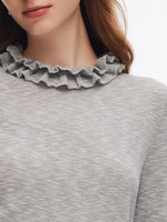 Ruffle Neckline Women Knit Top GOELIA