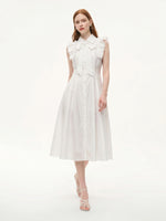 Lyocell Blend Ruffle Women Maxi Dress With Ribbon And 100% Cotton Lining GOELIA