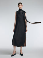 14MM Gambiered Canton Gauze Women Textured Stretch Sleeveless Maxi Dress GOELIA