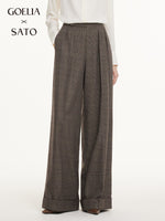 Brown Plaid Straight Leg Women Pants GOELIA