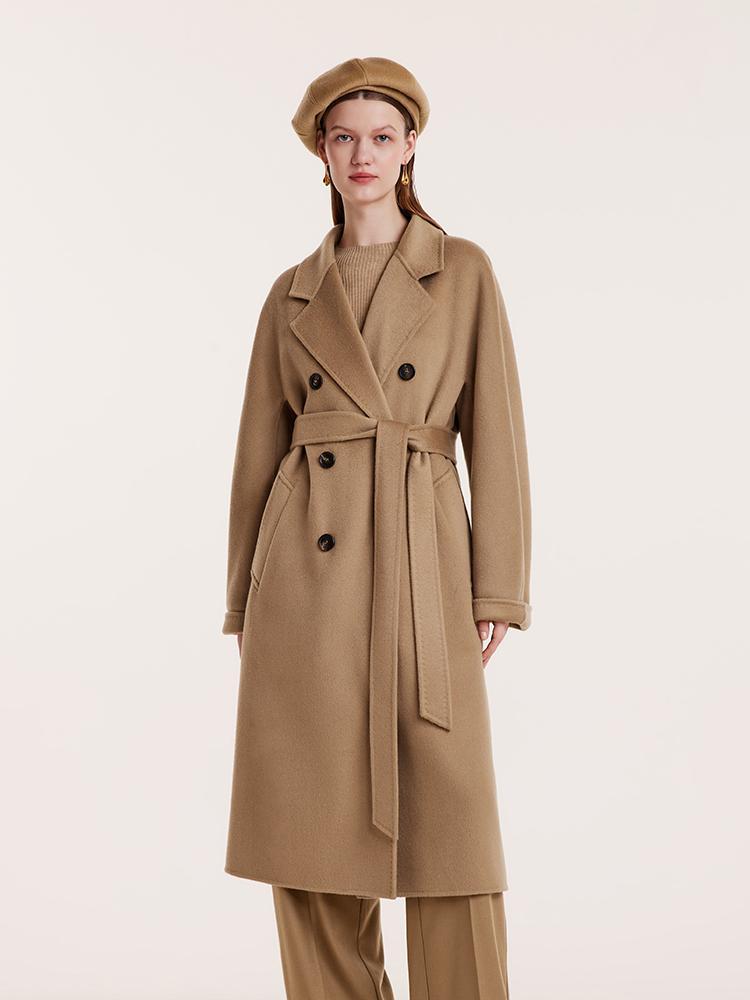 Pure Cashmere Double-Breasted Women Coat With Beret GOELIA