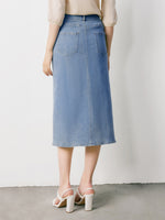 Blue High Waist Slit Denim Skirt GOELIA