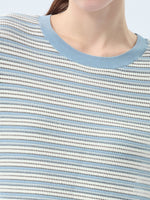 Lyocell Blend Blue And White Stripe Women Knit Top GOELIA