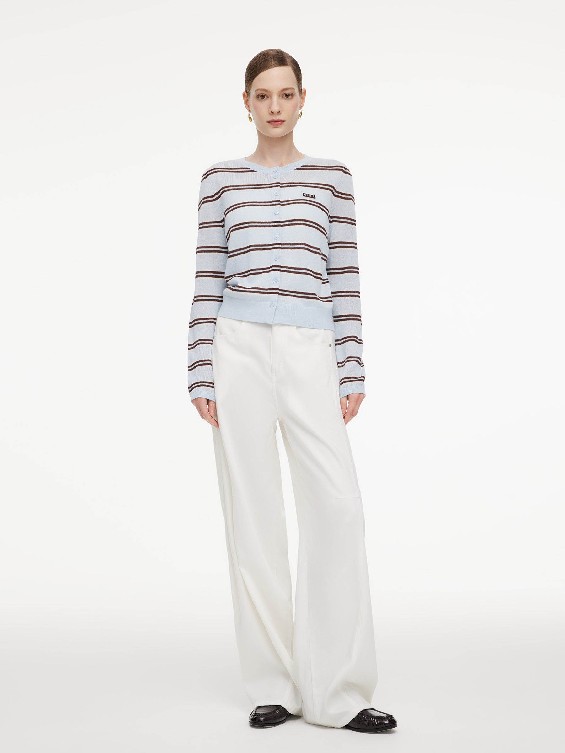 Navy Combo Stripe Women Cardigan GOELIA
