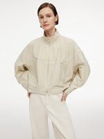 Cotton Blend Zip-Up Women Cocoon Cropped Jacket GOELIA