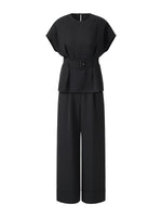 Four-Way Stretch Top And Ankle Length Pants Two-Piece Set With Belt GOELIA