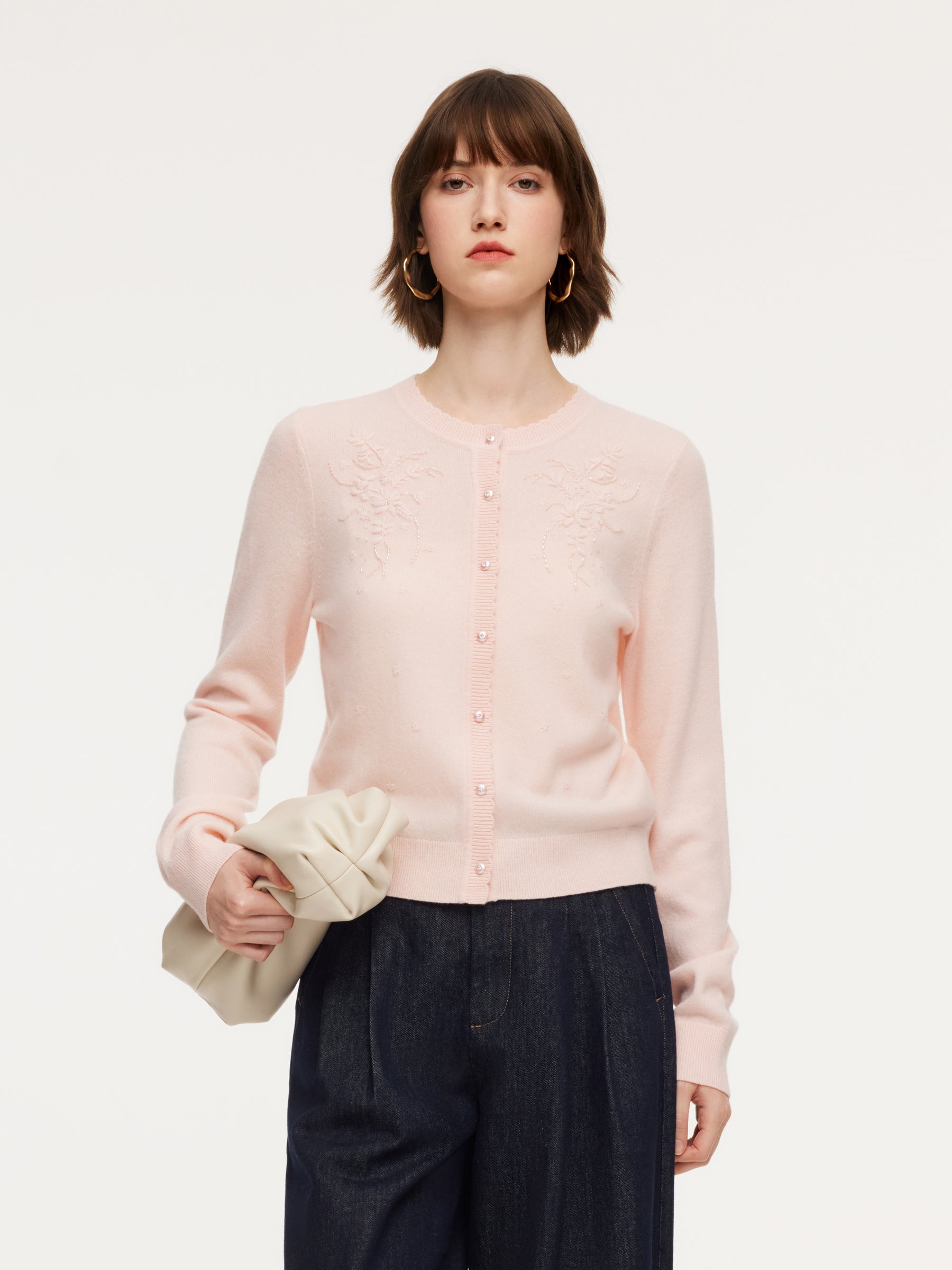 100% Wool Embroidered Women Cardigan GOELIA