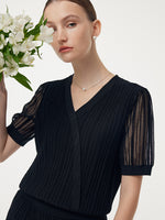 Slanted Placket Knit Top And A-Line Pleated Skirt Two-Piece Set GOELIA