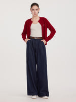 100% Cotton Denim Wide Leg Women Jeans With GO Letter Belt GOELIA