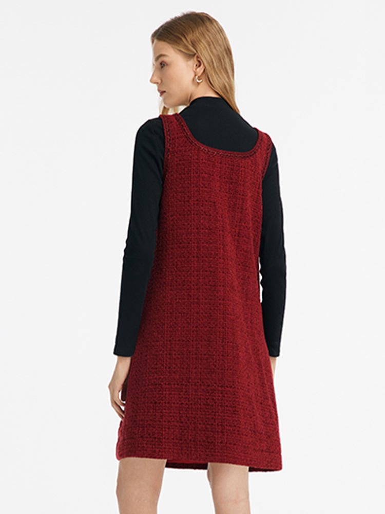 Slim Sweater And Tweed Vest Dress Two-Piece Set GOELIA