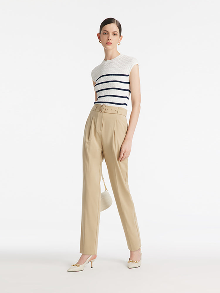 Acetate Knitted Striped Pullover Women Knit Top GOELIA