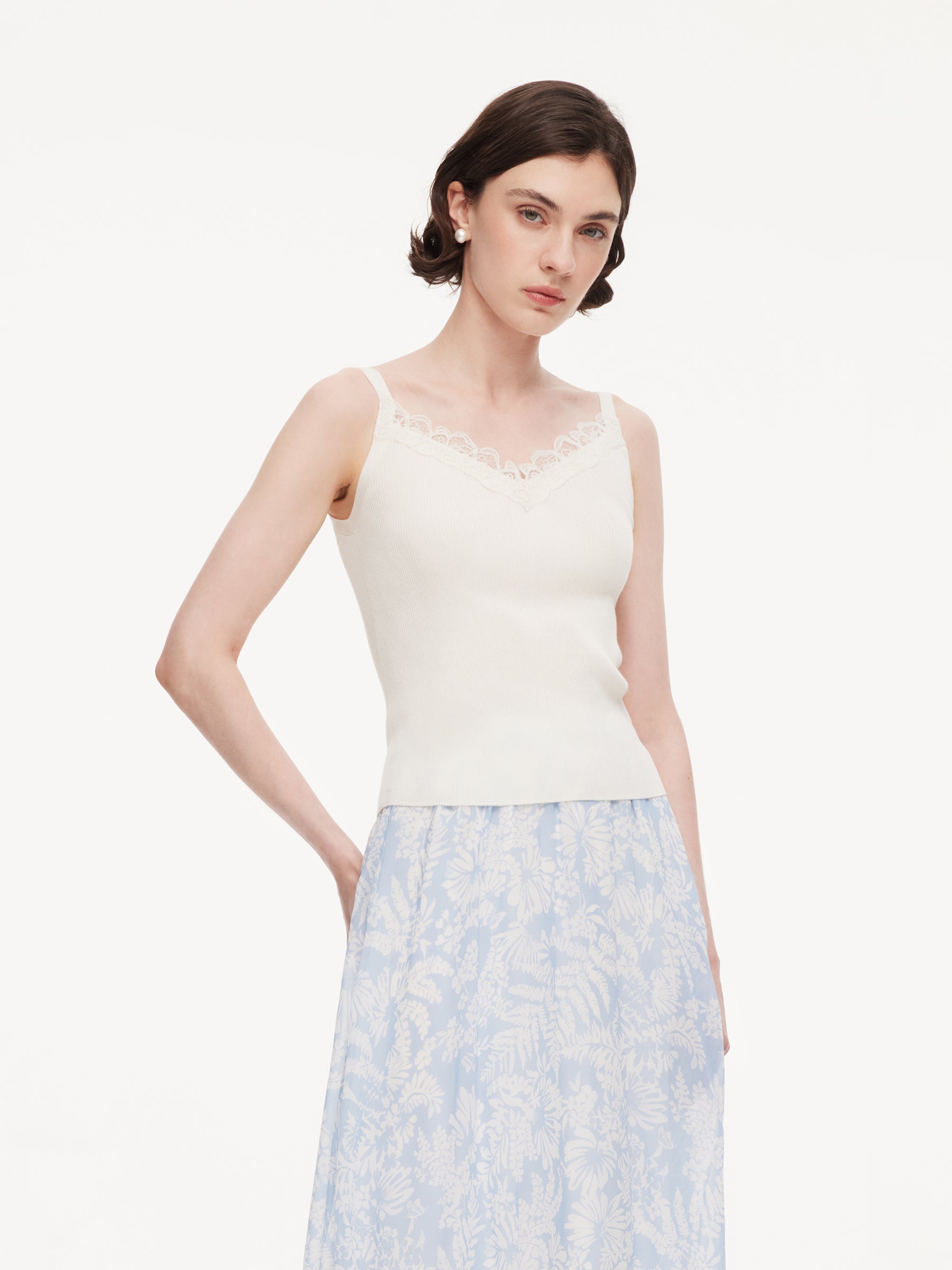 Triacetate Lyocell Blend Lace Trim Women Camisole GOELIA