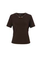 Side Twist Women T-Shirt With Detachable Beaded Necklace GOELIA