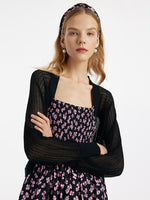 Bowknot Printed Spaghetti Strap Maxi Dress And Knitted Cardigan Two-Piece Set With Scrunchie GOELIA