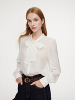 [Preview] Acetate Blend Lace Bow Tie Women Shirt GOELIA