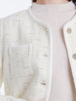 White Knitted Tweed Crop Jacket GOELIA