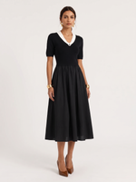 Lyocell Blend Patchwork Gather-Waisted Women Maxi Dress GOELIA