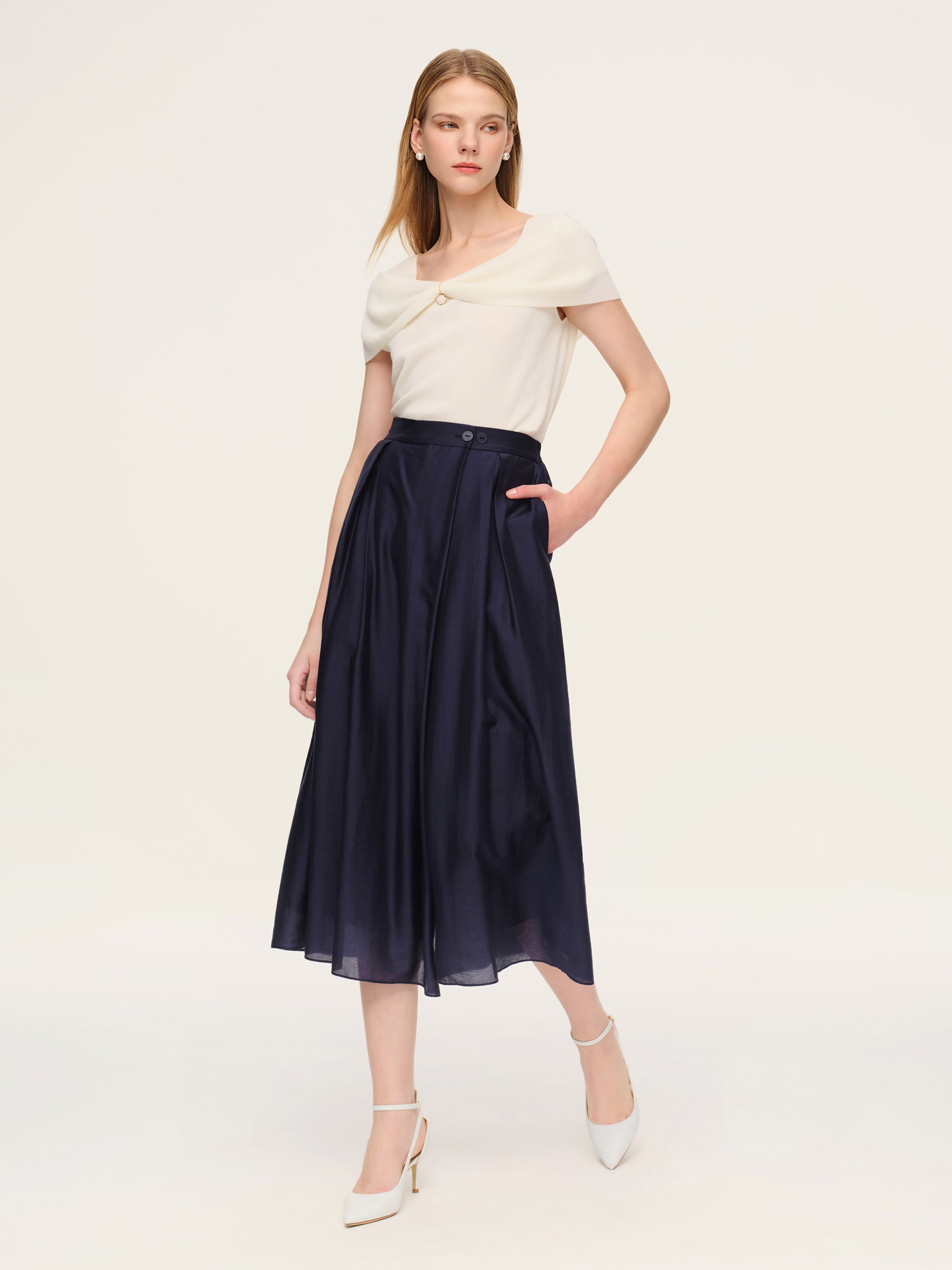 Tencel Blend Adjustable Waist Women A-Line Culottes GOELIA