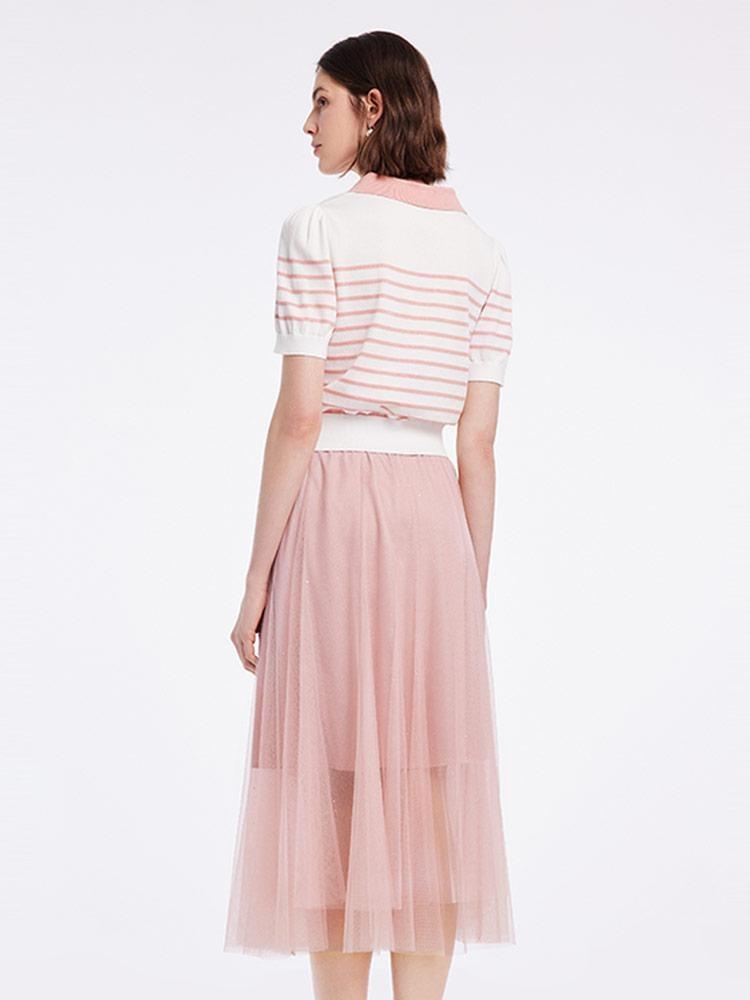 Two-Piece Set Knitted Cardigan And Tulle Skirt GOELIA