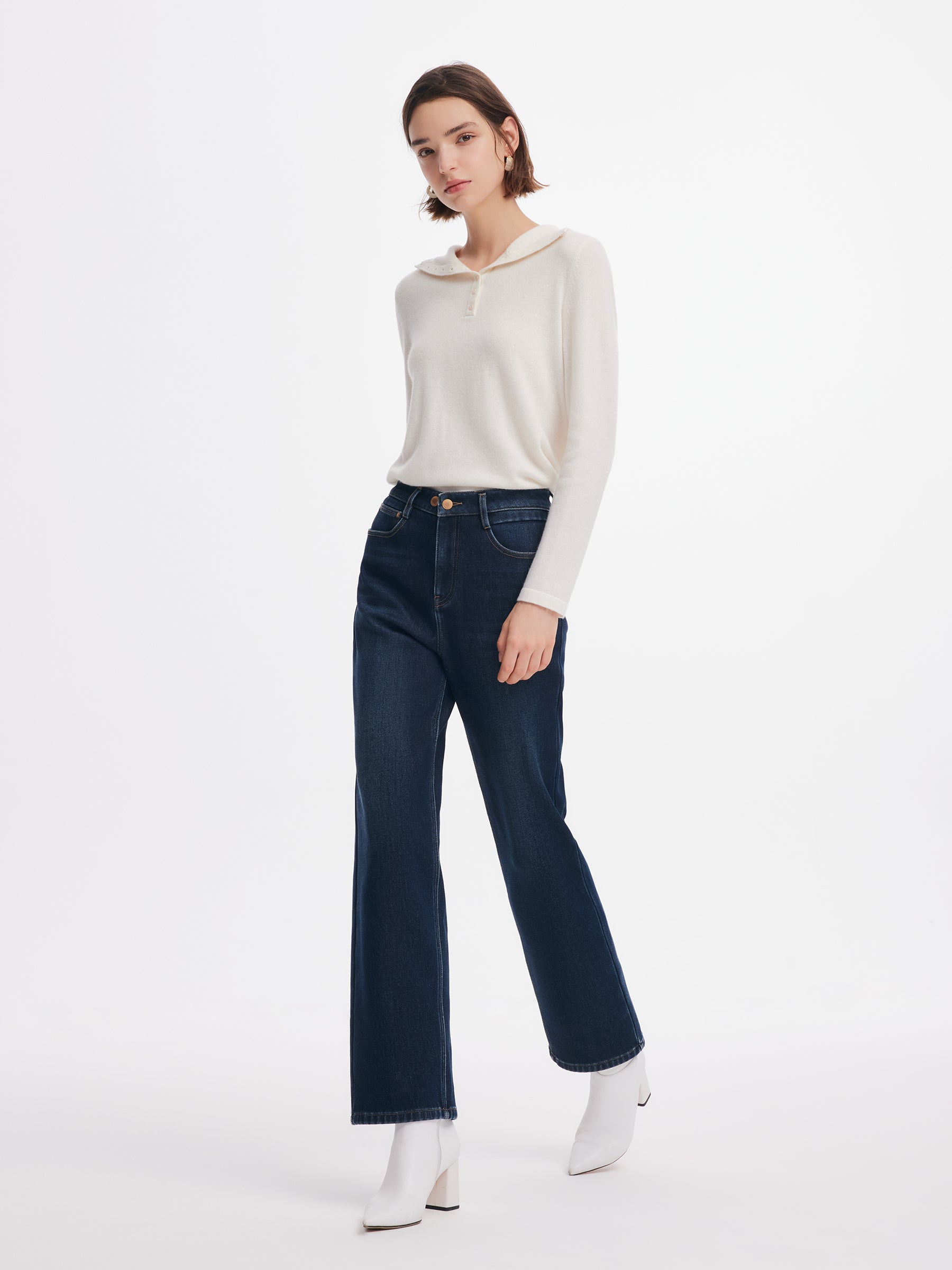 Denim Fleece-Lined Women Tapered Ankle Jeans GOELIA