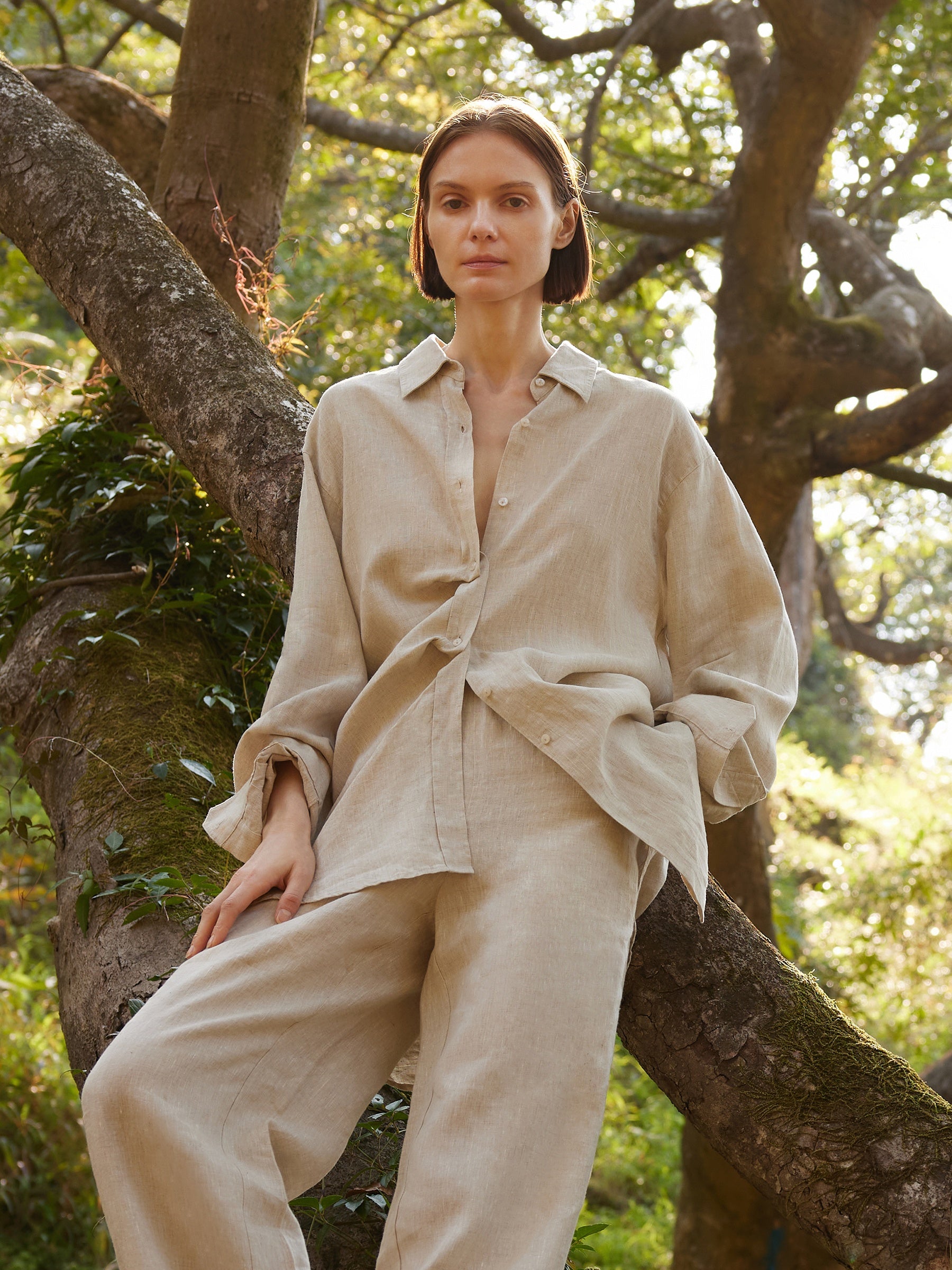 100% Linen Women Oversized Shirt GOELIA