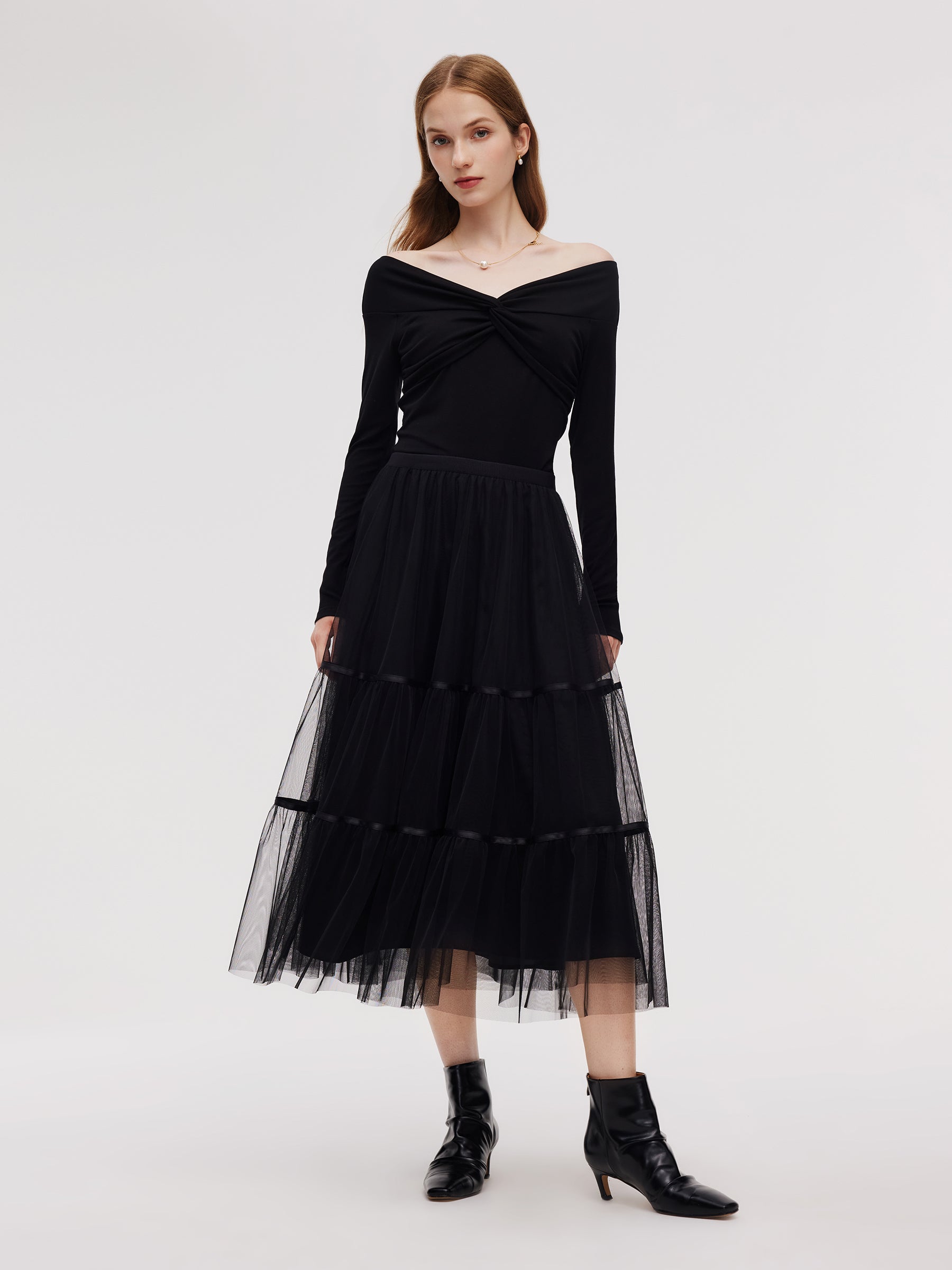 Mesh Tiered Women Elastic Waist Skirt GOELIA