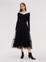 Mesh Tiered Women Elastic Waist Skirt GOELIA