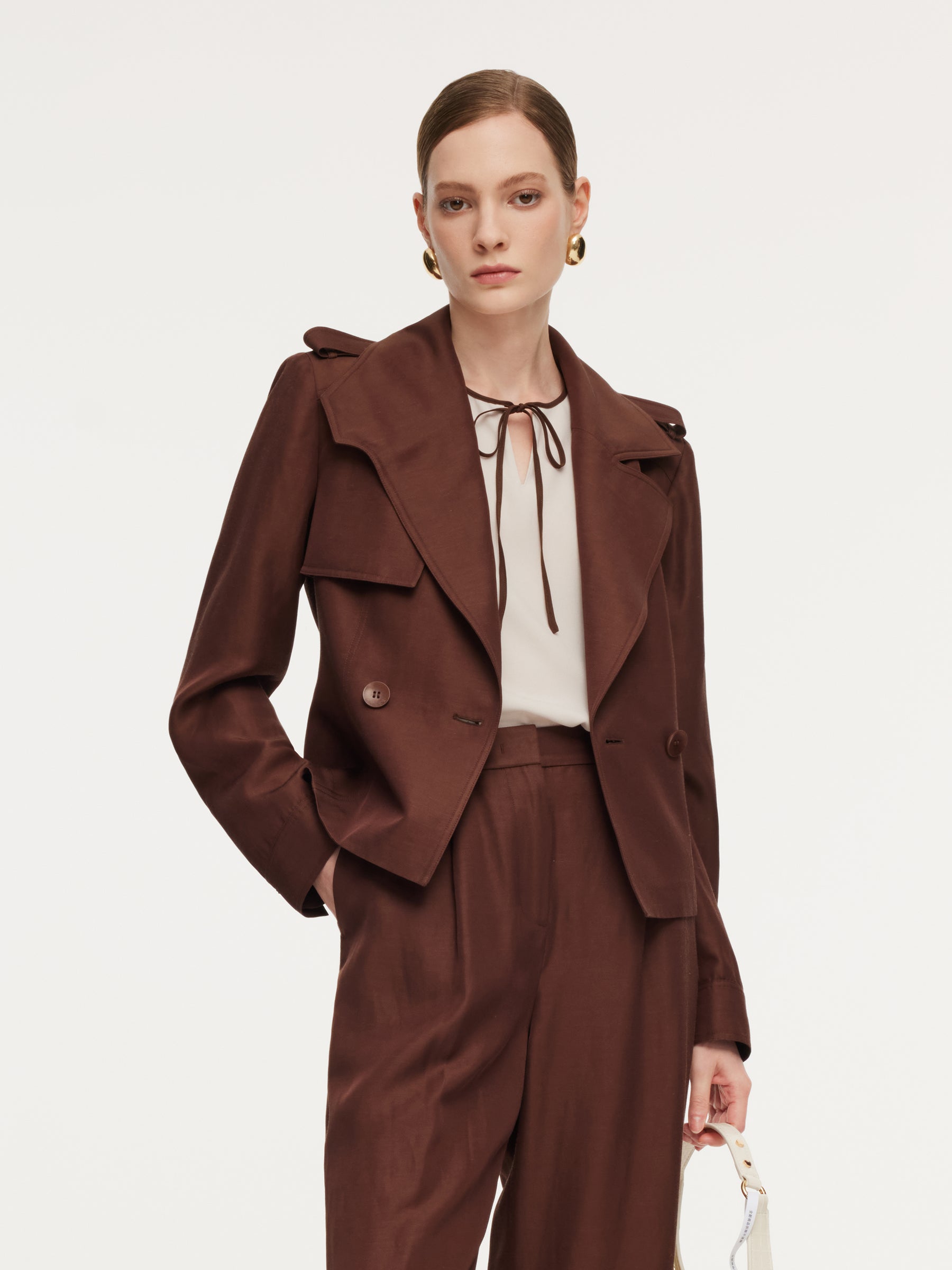 Tencel Acetate Linen Blend Women Trench Jacket With Belt GOELIA