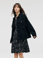 Butterflies Print Square Neck Ruffle Trim Women Mini Dress GOELIA