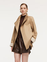 Cotton Stand Collar Lace Cuffs Women Self-Tie Belt Trench Coat GOELIA