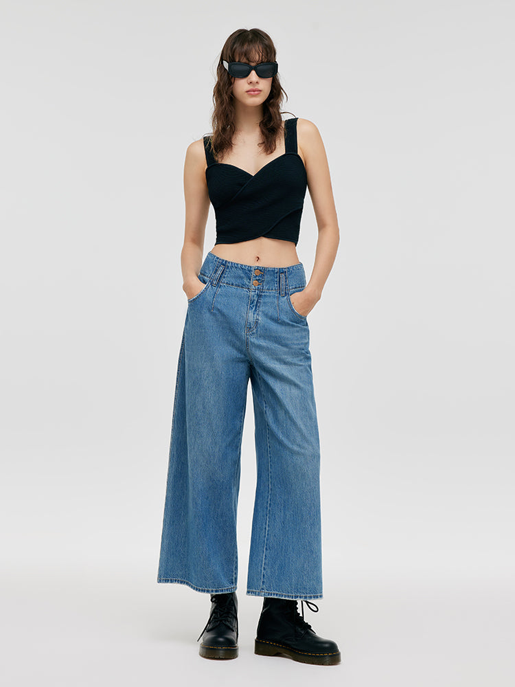 Wide-Leg Loose Women Capri Jeans GOELIA