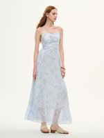 10MM Mulberry Silk Floral Print Women Strap Maxi Dress GOELIA