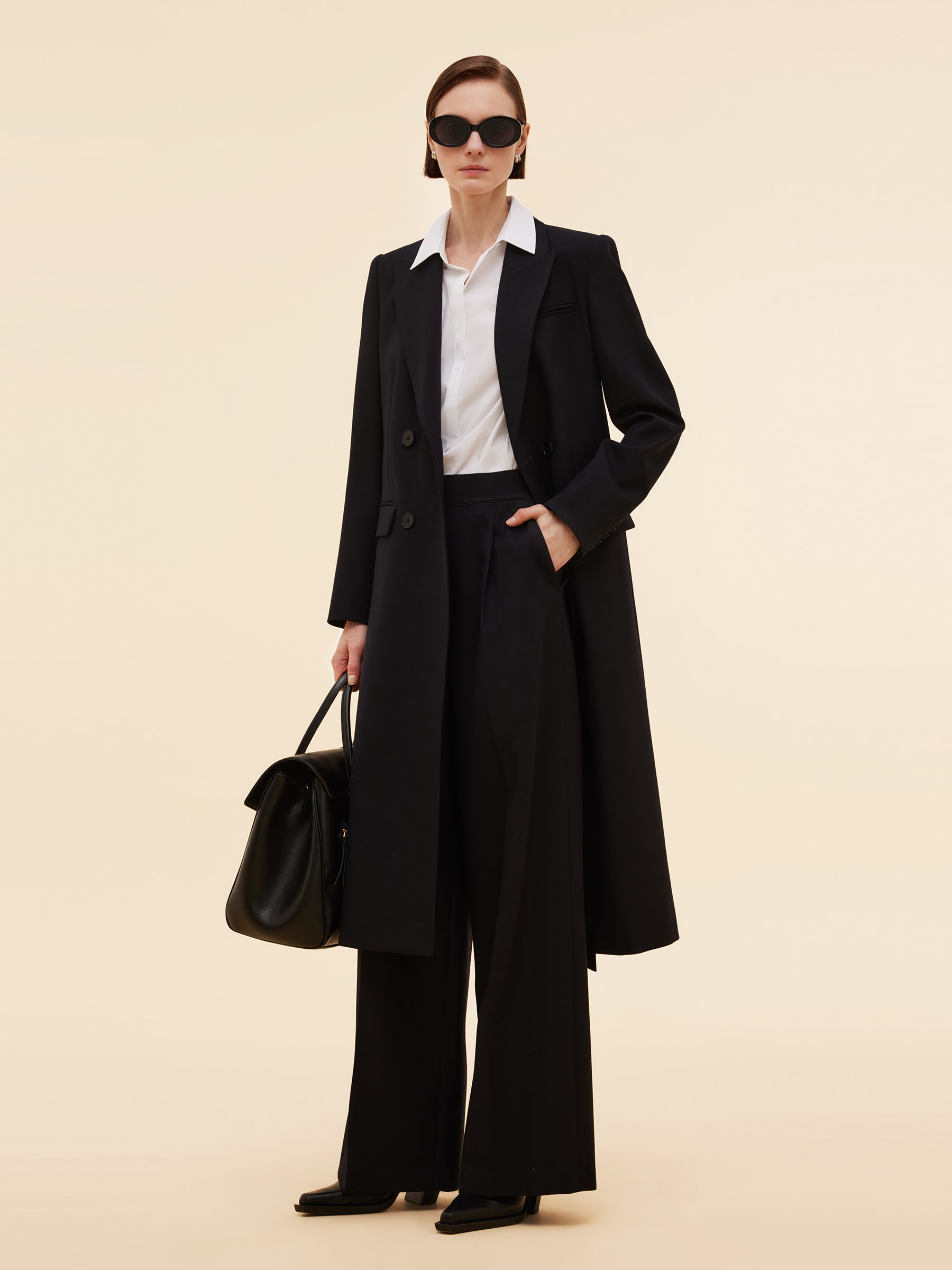 Worsted Wool Blend Notched Collar Women Trench Coat GOELIA