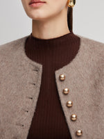 Alpaca Wool Blend Round Neck Women Jacket GOELIA