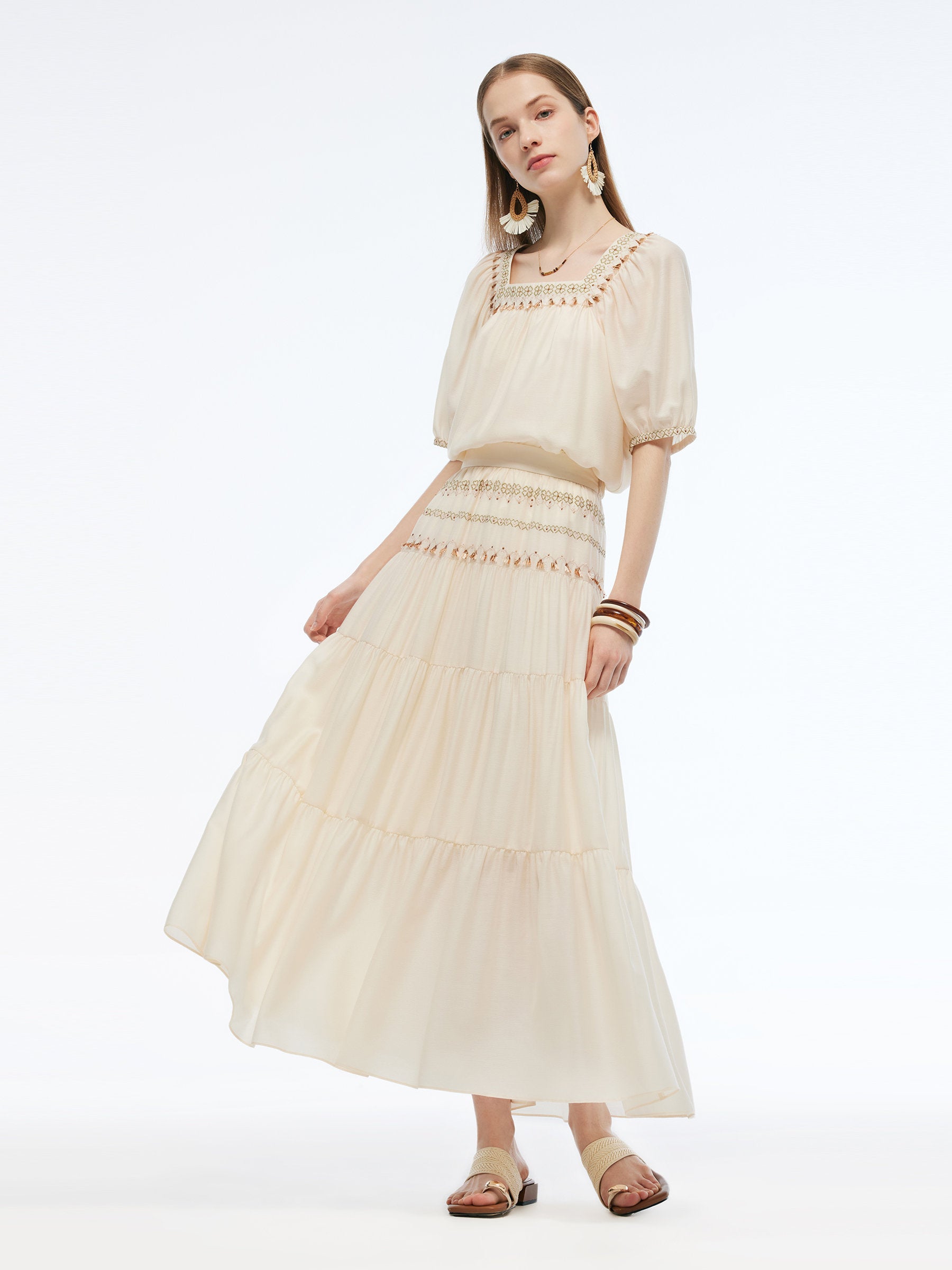 Acetate Blend Women Embroidered Skirt GOELIA