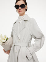 Cotton Blend Relaxed H-line Women Belted Long Trench Coat GOELIA