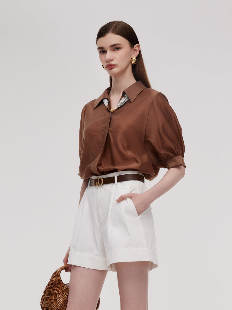 Elegant Loose-Fit Tencel Wool Blend Long Sleeve Top