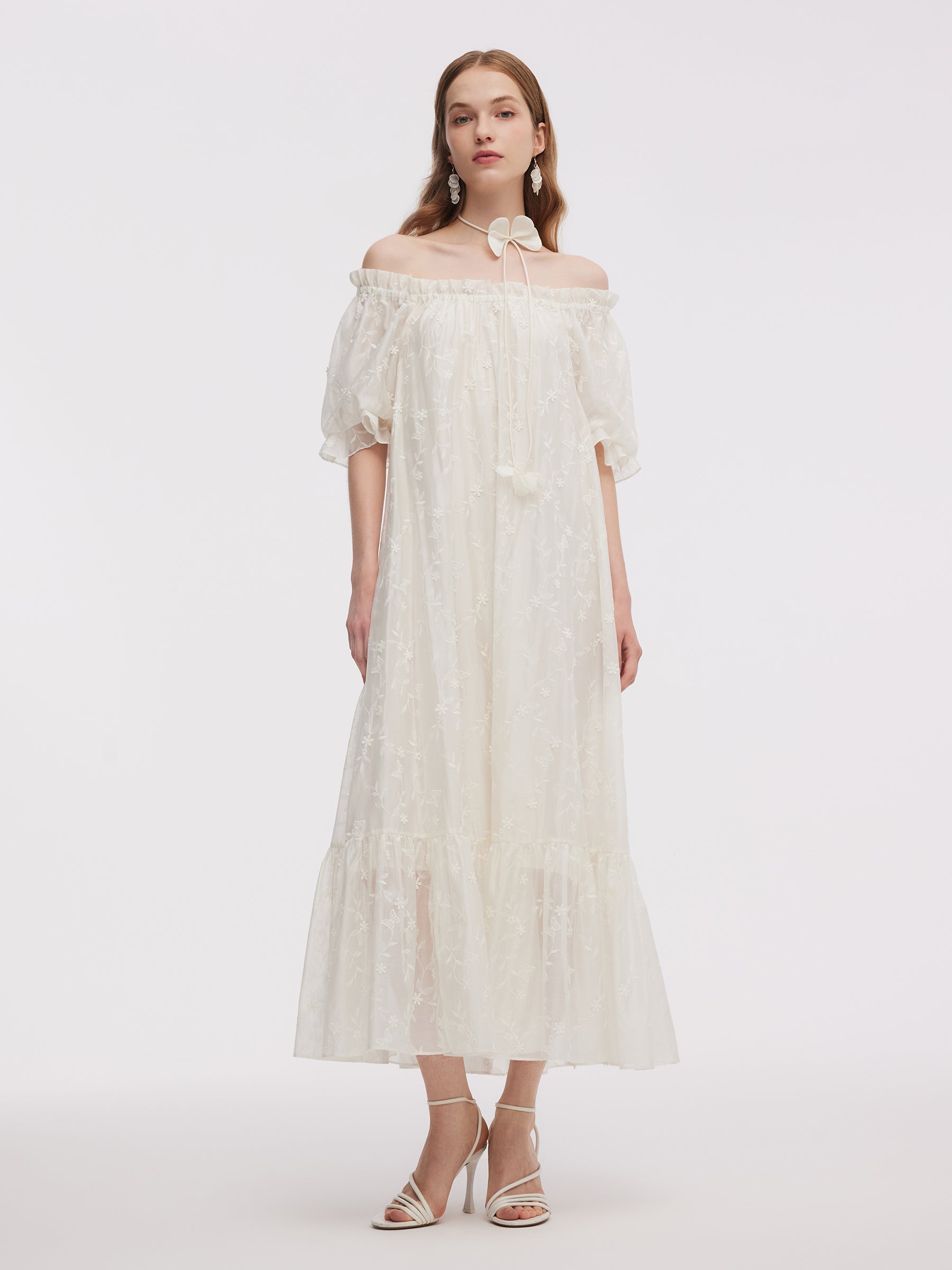 Tencel Blend Embroidered Women Maxi Dress GOELIA