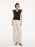 Lyocell Blend V-Neck Women Embroidered Sleeve Knit Top GOELIA