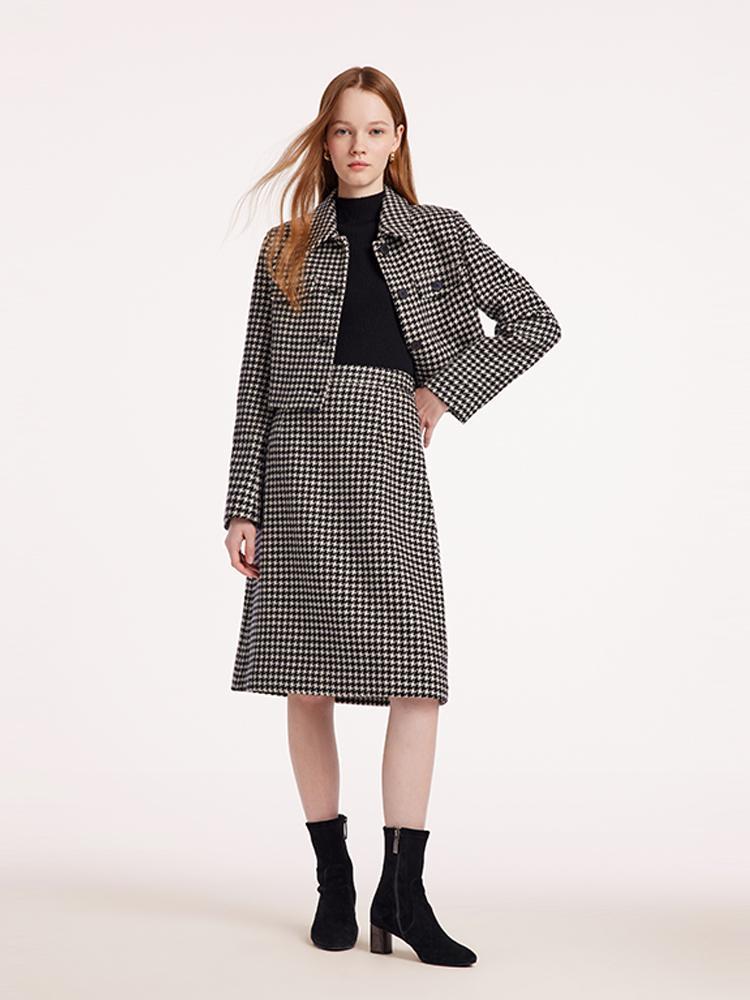 Washable Wool Houndstooth Jacket And Sweater And Women Skirt Suit GOELIA