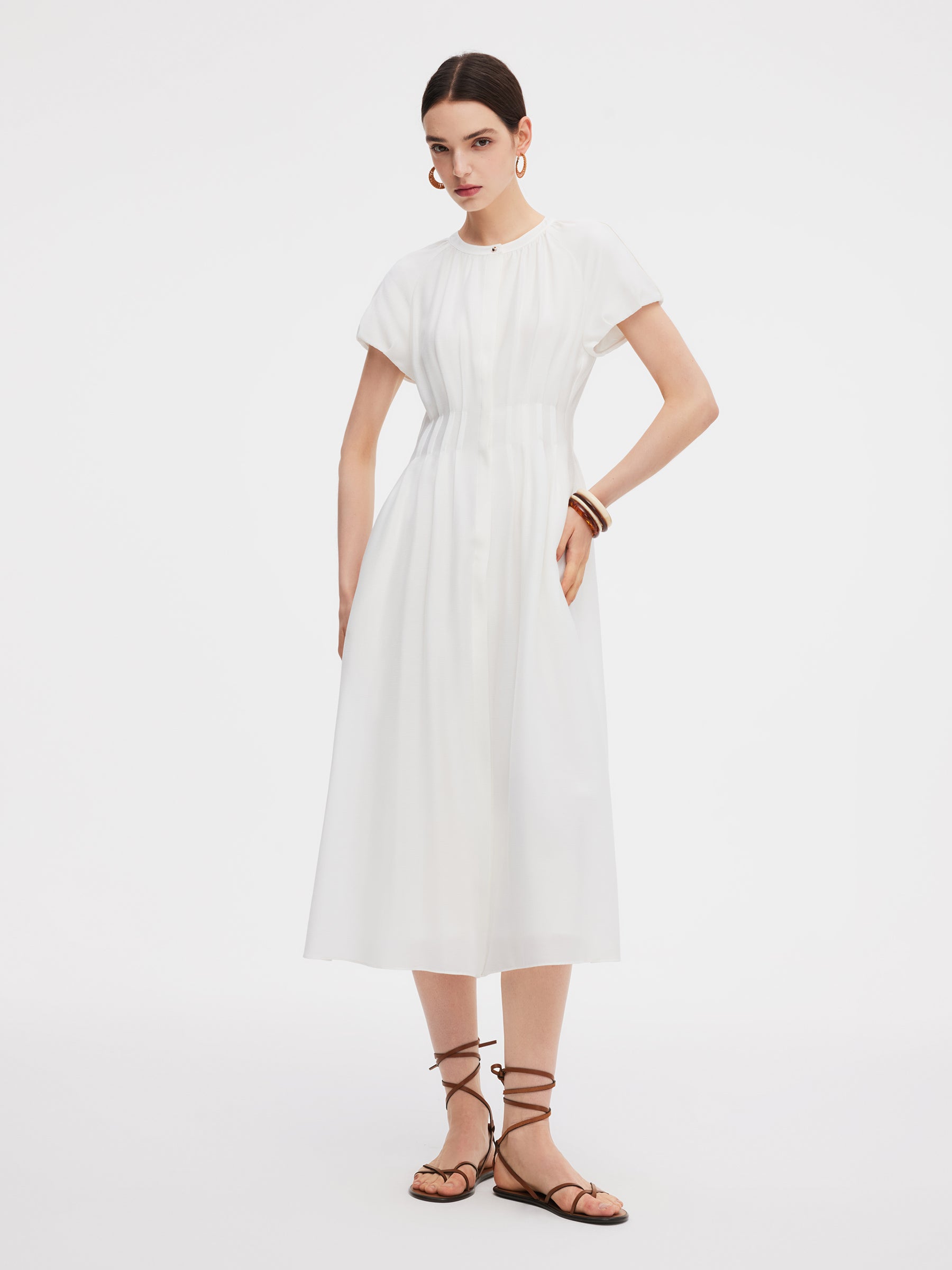 gathered waist maxi dress Acetate Blend Gathered Waist Women Maxi Dress – GOELIA