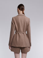 Washable Cashmere Wool Blend Women Belted Blazer GOELIA