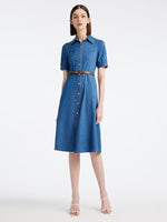 Tencel Denim Shirt Midi Collared Dress With Belt GOELIA