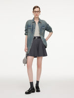 Tencel Cotton Blend Denim Women Shirt With Detachable Rhinestone Ties GOELIA