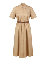 Cotton Blend Women Midi Shirt Dress With Leather Belt GOELIA
